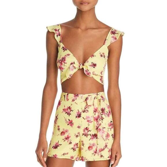 Cami NYC Silk Floral Two Piece Set Womens Small Yellow Pink Bra Top Shorts Boho - Picture 2 of 16